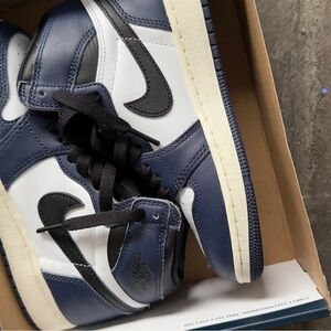 Jordan 1 Nike Navy and White High-Top Sneakers